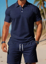 Adriano Pellgate | Waffle Knit Polo Shirt & Shorts Set For Men