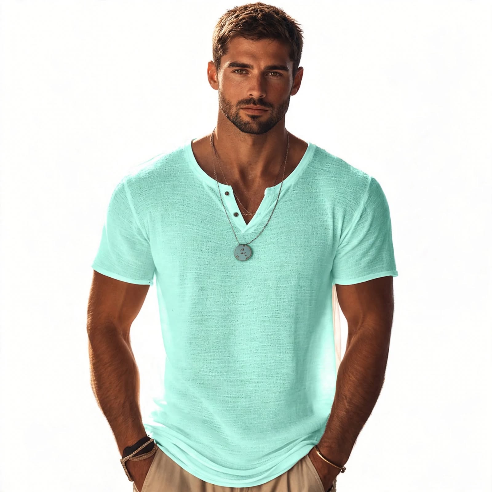Mitchell Gorman | Mint Textured Henley T-Shirt For Men