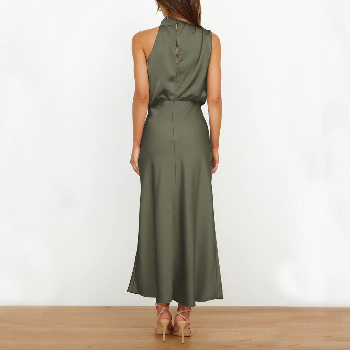 Diletta Ostmore | Draped Halter Neck Satin-Look Maxi Dress For Women