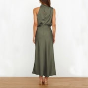 Diletta Ostmore | Draped Halter Neck Satin-Look Maxi Dress For Women