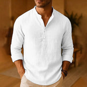 Nico Glenhurst | Sky Blue Linen Look Band Collar Shirt For Men