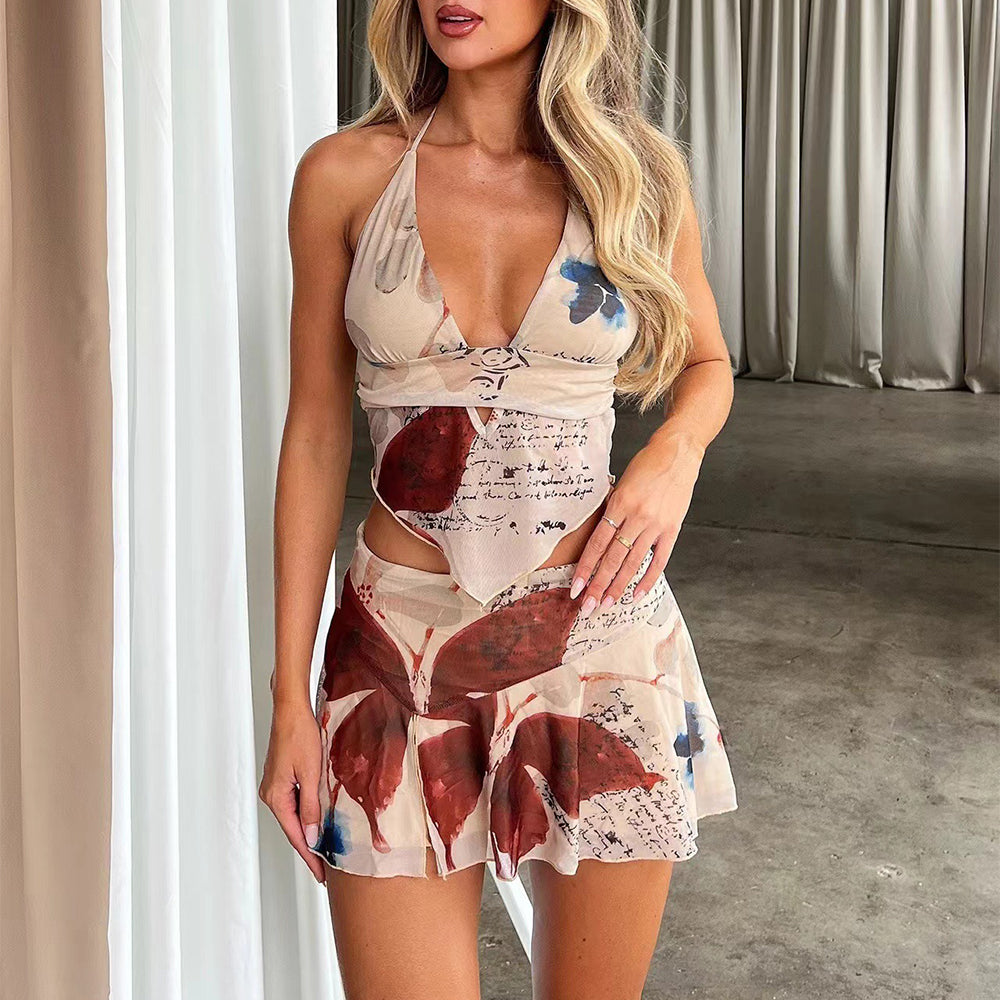 Elise Campbell | Printed Halter Two-Piece Skirt Set For Women