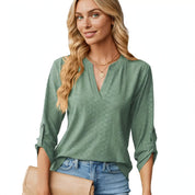 Mackenzie Doherty | V-Neck Blouse With Roll-Tab Sleeves For Women