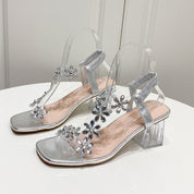 Simona Thornshaw | Flower Clear Block Heel Sandals For Women