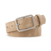 Faux Suede Square Buckle Belt - Khaki