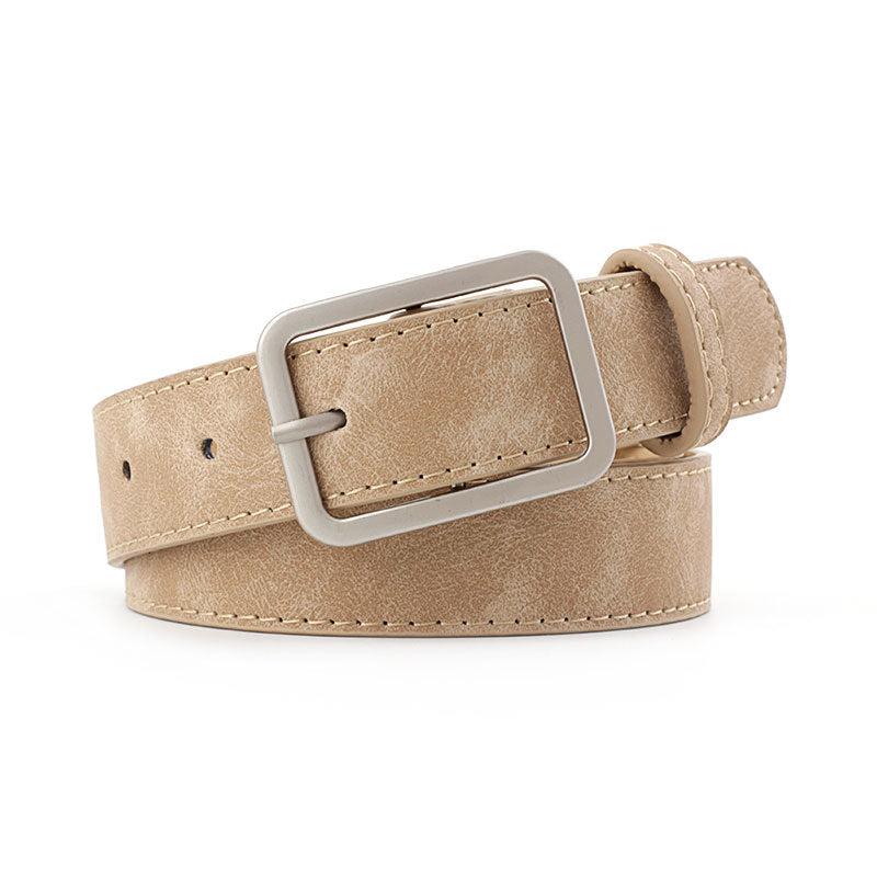 Faux Suede Square Buckle Belt - Khaki
