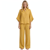 Ruby Fenton | Linen Batwing Sleeve Top and Wide-Leg Pants Set For Women