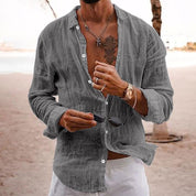 Nicola Saxcroft | Crinkle Linen-Look Long Sleeve Beach Shirt For Men