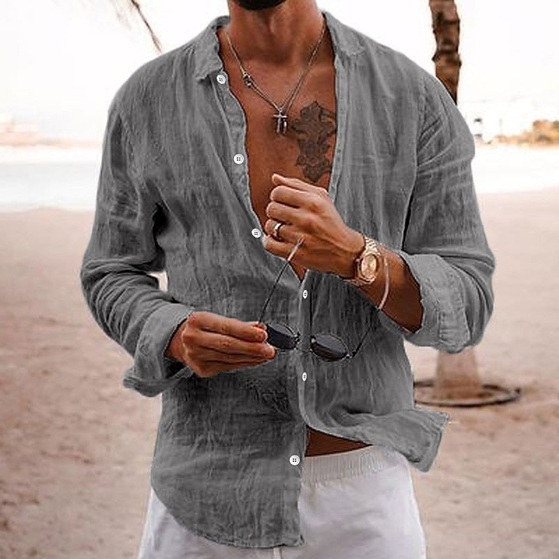 Nicola Saxcroft | Crinkle Linen-Look Long Sleeve Beach Shirt For Men