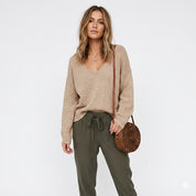 Aurélie Bernard | Relaxed V-Neck Knit Jumper With Soft Drape For Women