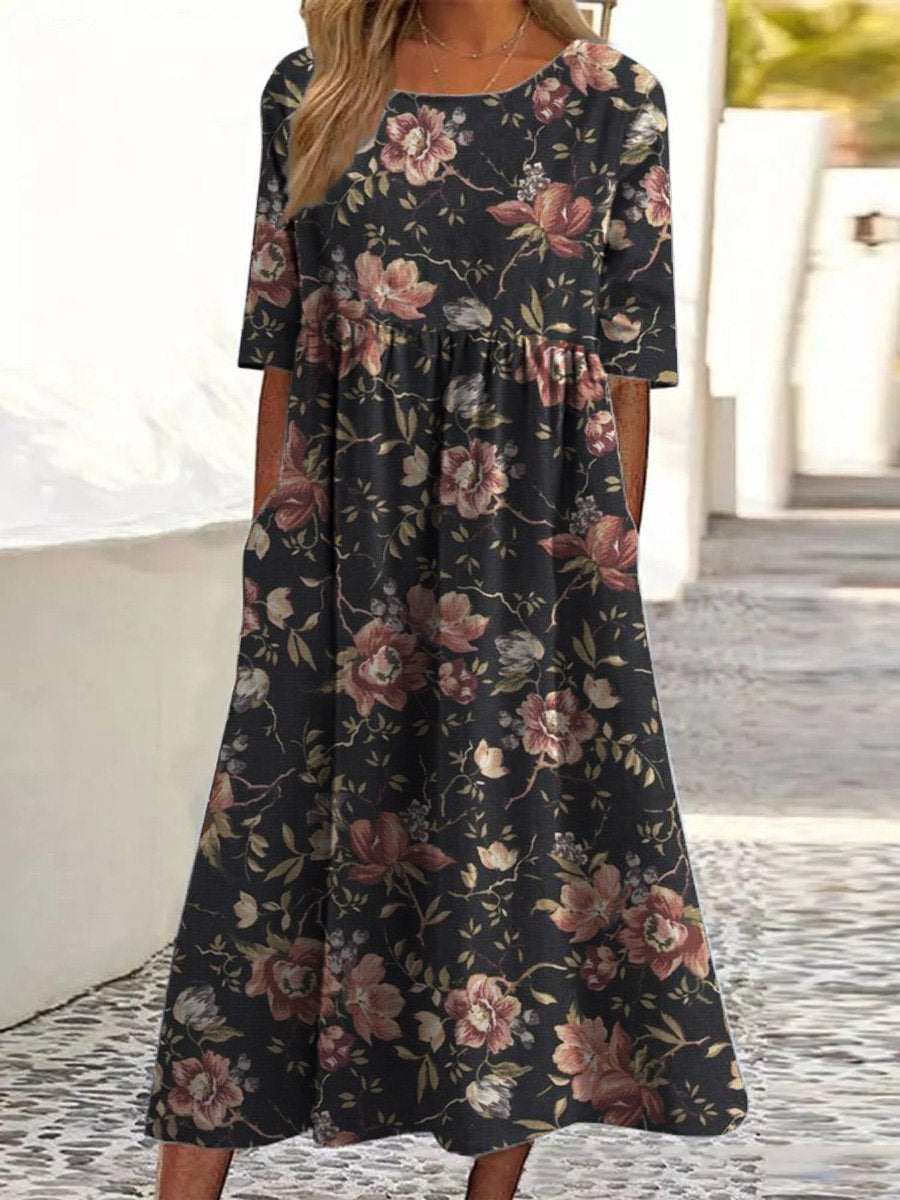 Tina Colebridge | Floral Print Half Sleeve Midi Dress For Women