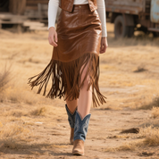 Isla Fenwick | Fringed Leather Midi Skirt For Women
