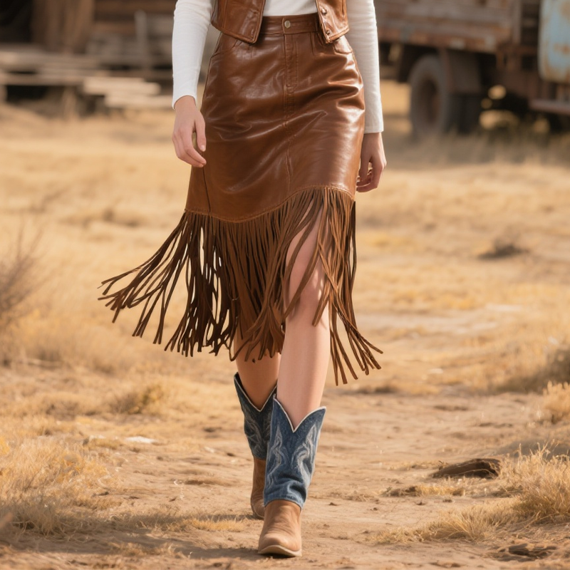 Isla Fenwick | Fringed Leather Midi Skirt For Women