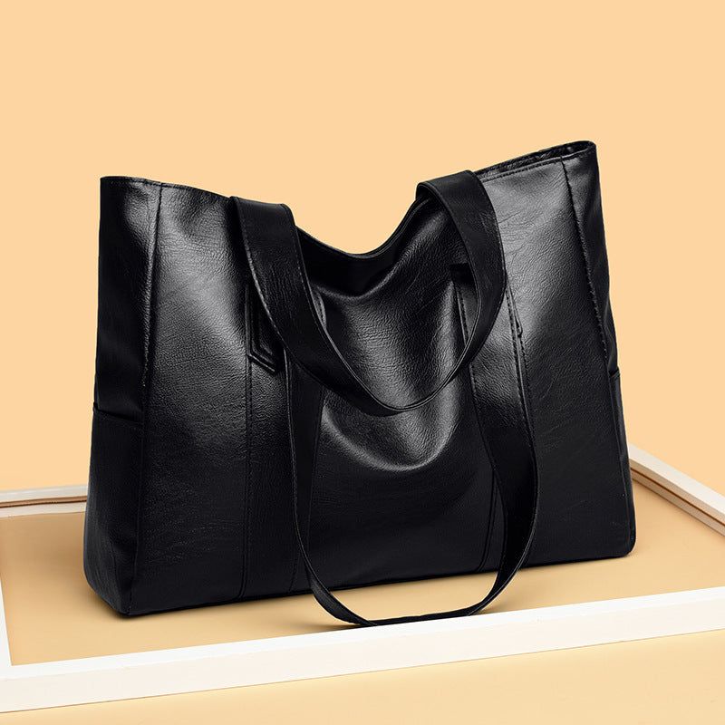 Fits The Lot | Black Large Leather-Look Tote Bag For Women
