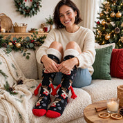 Joy | Red Santa Hand-Holding Christmas Socks Unisex & Couples