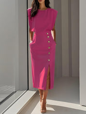 Rita Estton | Button Slit Sleeveless Midi Dress For Women