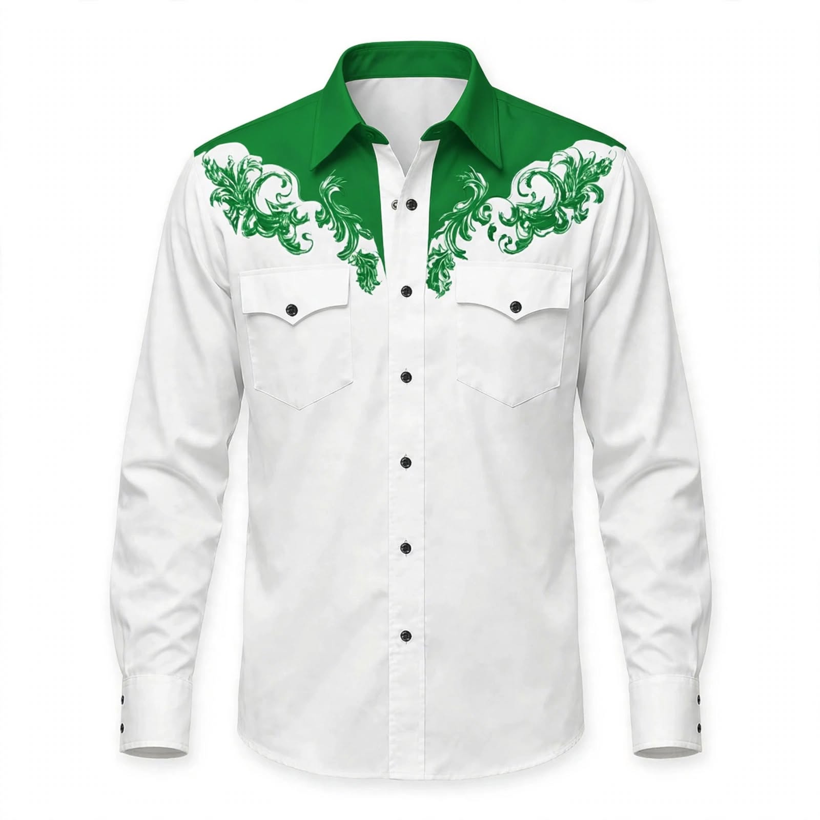 Fletcher Sowden | Green Yoke Embroidered Western Shirt For Men
