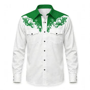 Fletcher Sowden | Green Yoke Embroidered Western Shirt For Men