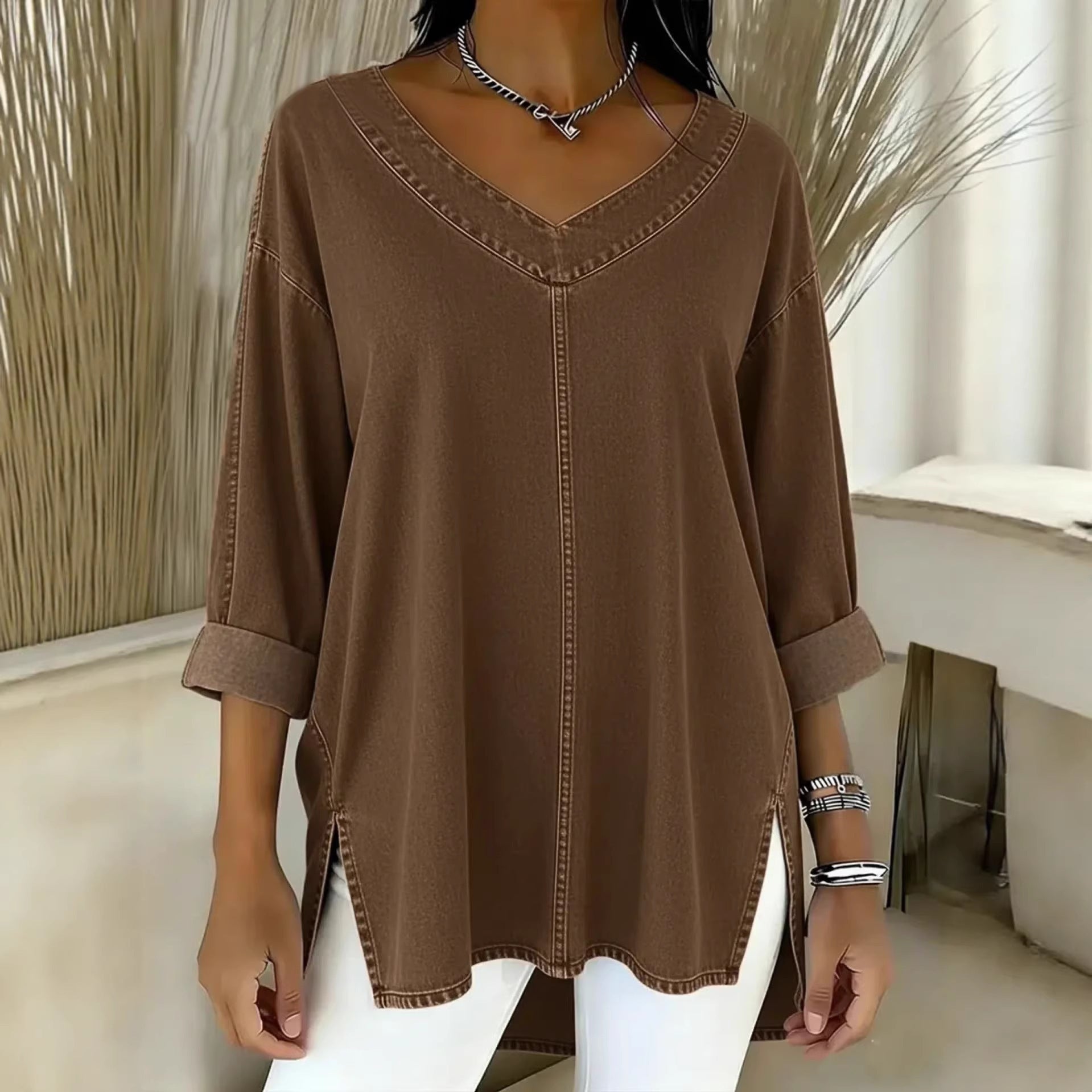 Clarissa Dunmore | Relaxed Denim V-Neck Top For Women