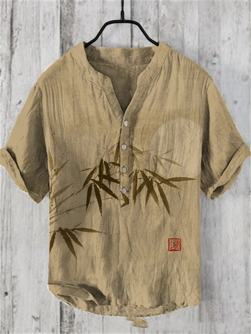 Filippo Rushcombe | Art Print Linen-Look Short Sleeve Shirt For Men