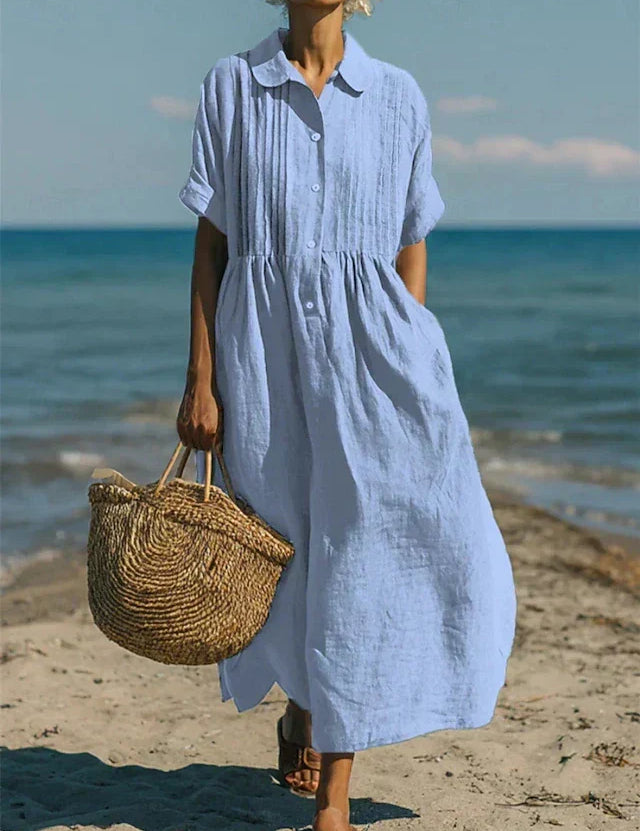 Harper Sutton | Pintuck Linen Maxi Shirt Dress For Women
