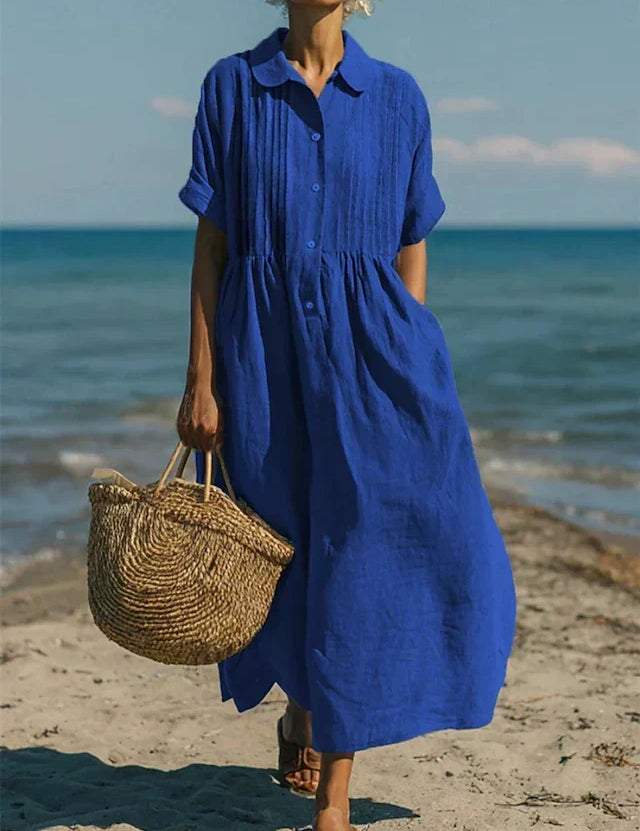 Harper Sutton | Pintuck Linen Maxi Shirt Dress For Women