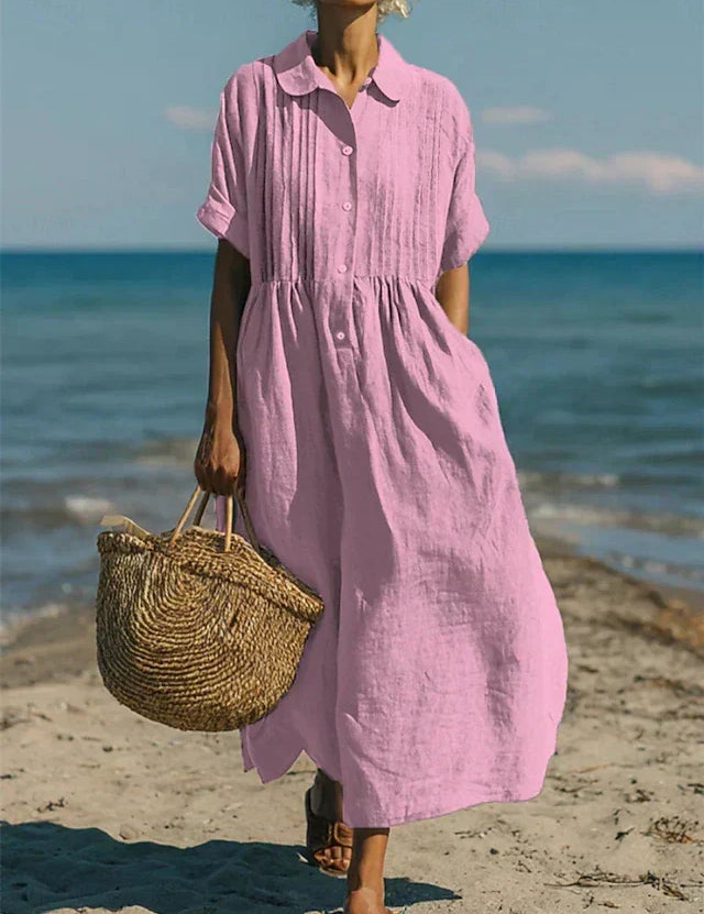 Harper Sutton | Pintuck Linen Maxi Shirt Dress For Women