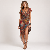 Amelia Jones | Floral V-Neck Midi Dress For Women