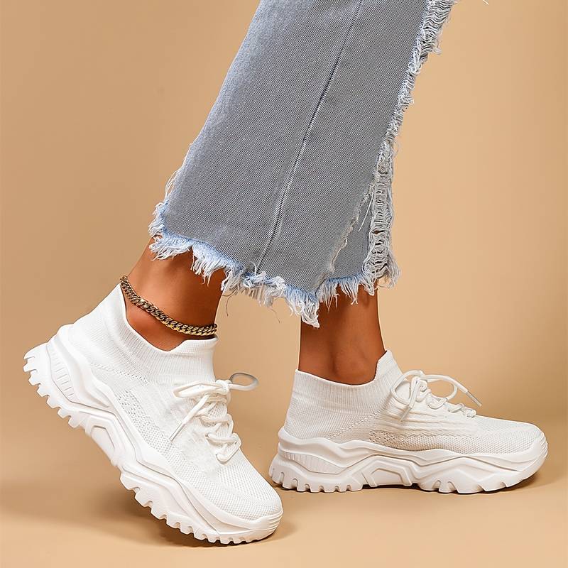 Zoe Parker | White Lace-Up Fashion Sneakers For Women