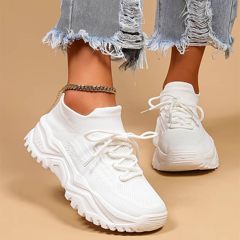 Zoe Parker | White Lace-Up Fashion Sneakers For Women