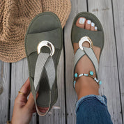 Amelia Cross | Crossover Strap Sandals With Gold Buckle For Women