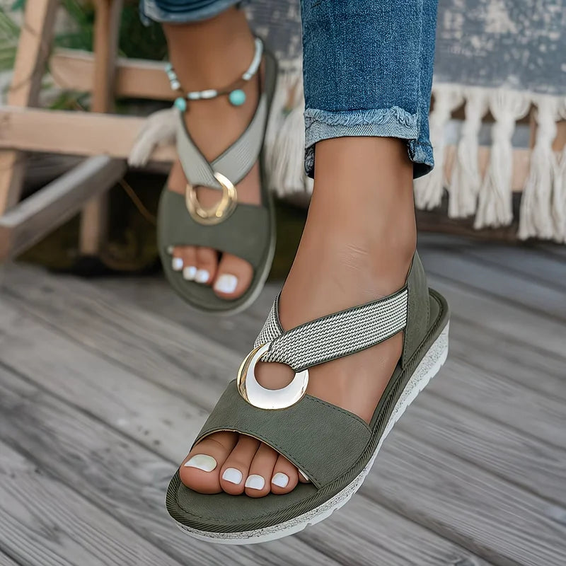 Amelia Cross | Crossover Strap Sandals With Gold Buckle For Women
