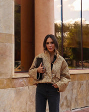 Sophia Evans | Gold Sequin Tweed Bomber Jacket For Women