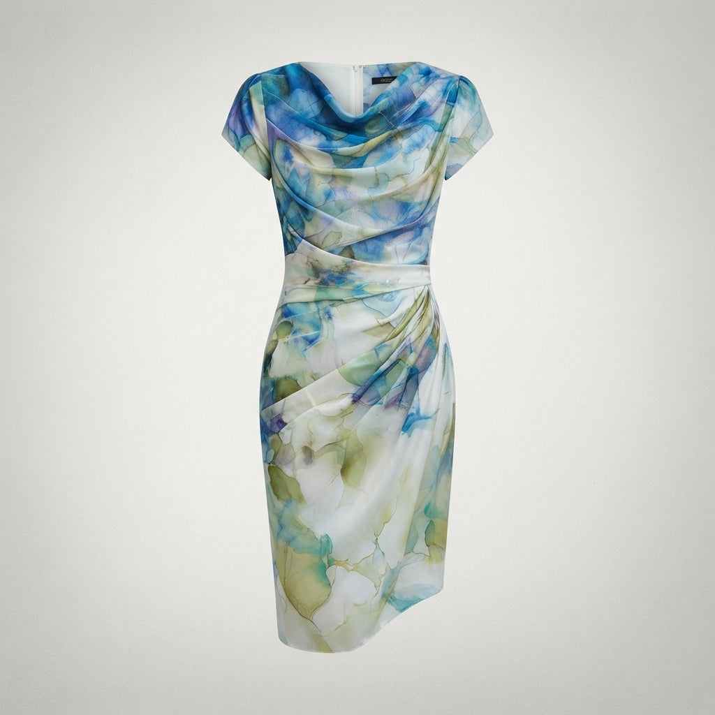 Ava Brown | Floral Cowl Neck Bodycon Midi Dress For Women