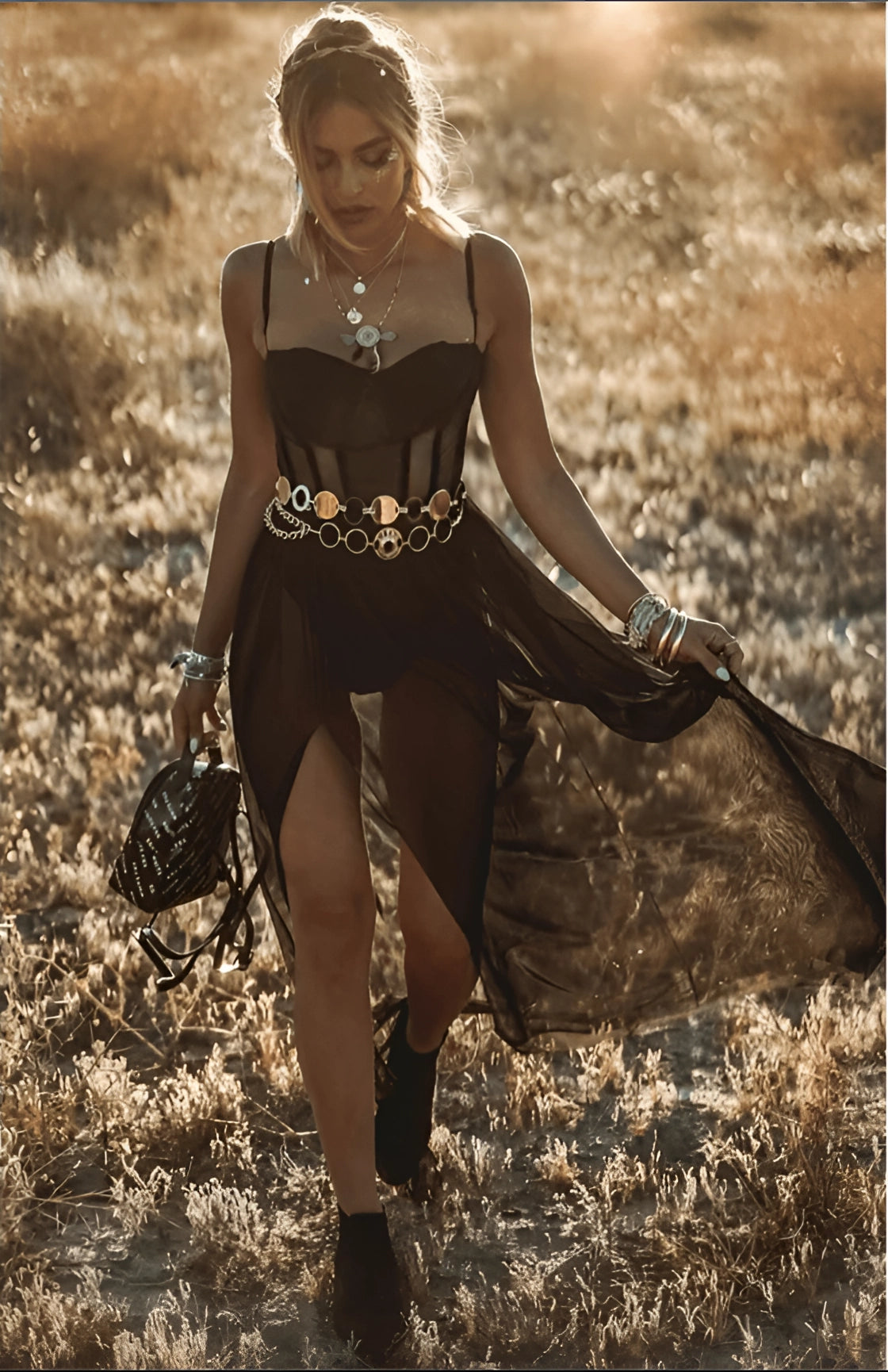 Aurora Kensington | Sheer Maxi Dress With Front Slit For Women