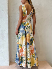 Rosalind Thackeray | Patchwork Print Maxi Dress With V-Neck For Women