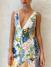 Rosalind Thackeray | Patchwork Print Maxi Dress With V-Neck For Women