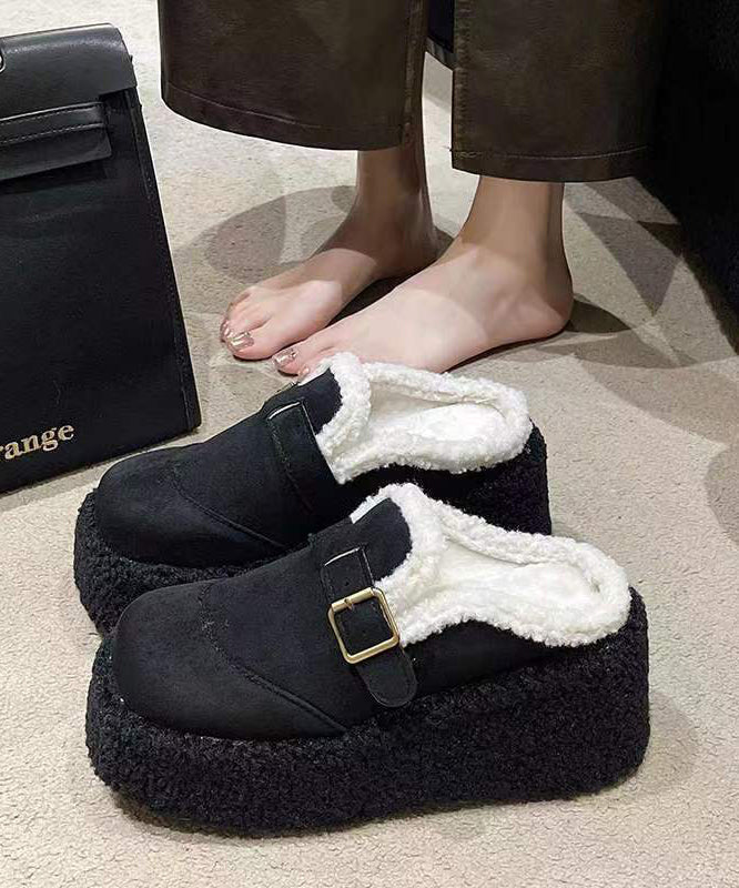 Bianca Rossi | Platform Shearling Slippers With Luxe Buckle Detail
