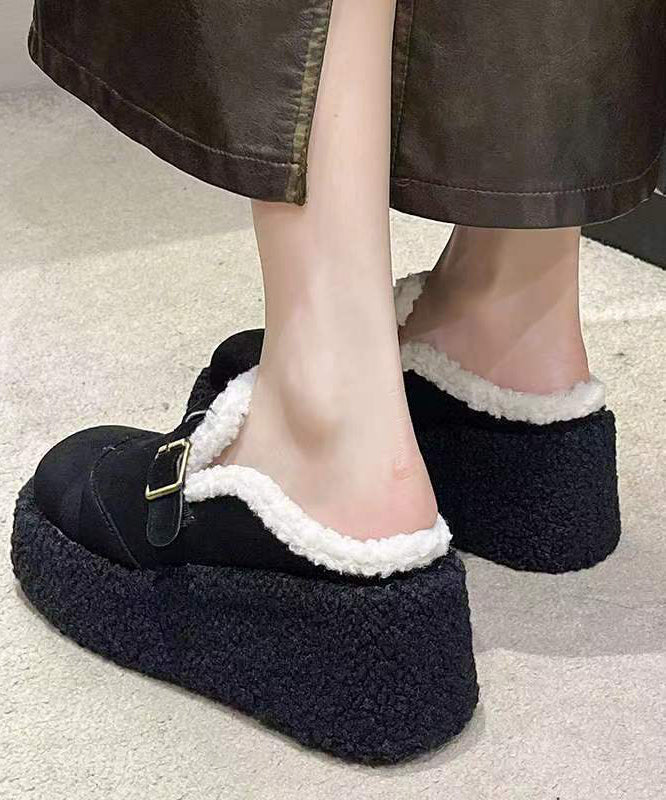 Bianca Rossi | Platform Shearling Slippers With Luxe Buckle Detail