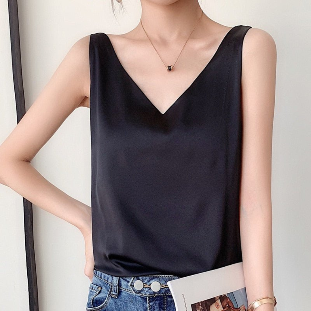 Maddison Kellaway | Draped Satin V-Neck Top For Women