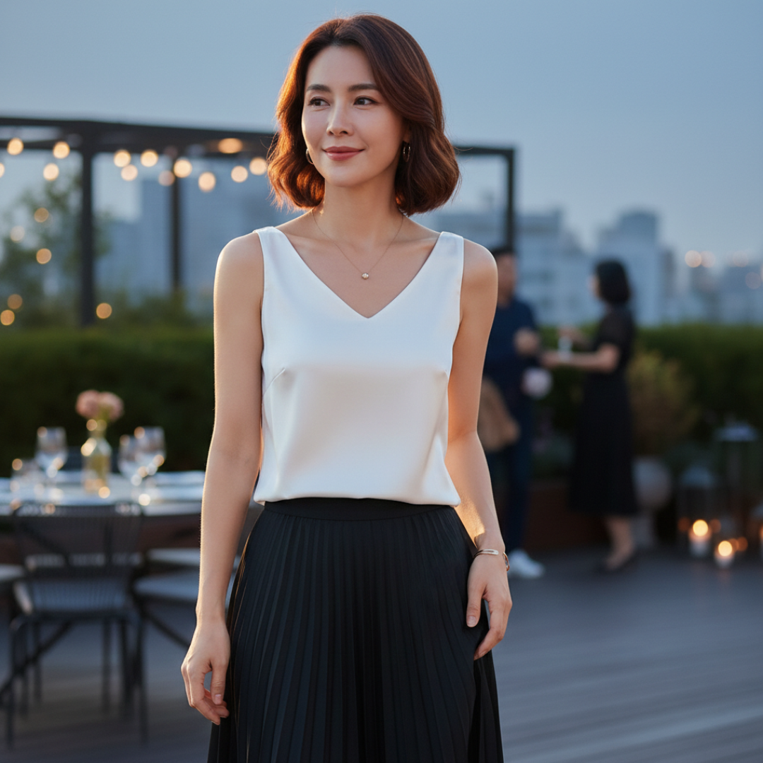 Maddison Kellaway | Draped Satin V-Neck Top For Women