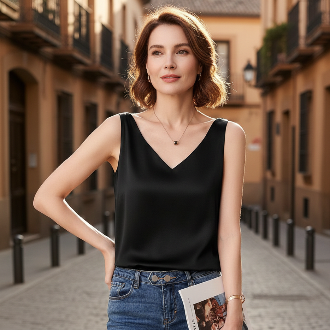 Maddison Kellaway | Draped Satin V-Neck Top For Women