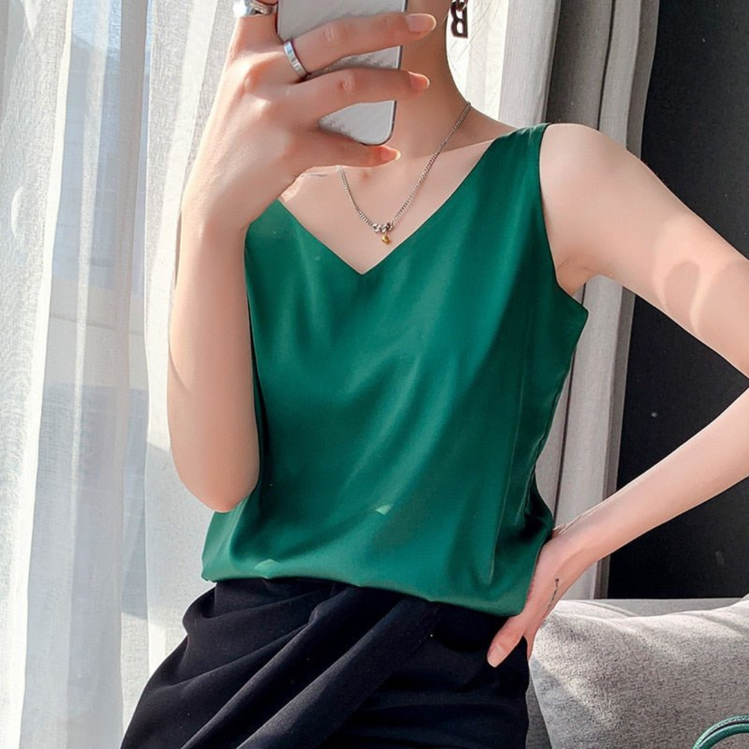 Maddison Kellaway | Draped Satin V-Neck Top For Women