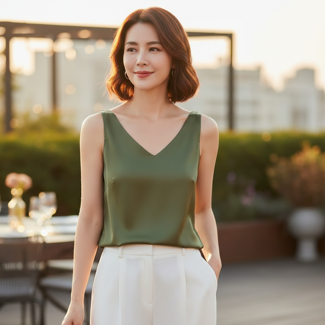 Maddison Kellaway | Draped Satin V-Neck Top For Women