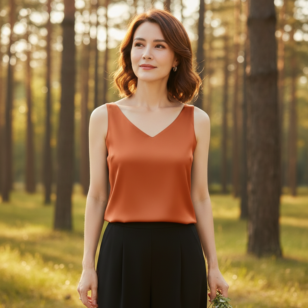 Maddison Kellaway | Draped Satin V-Neck Top For Women