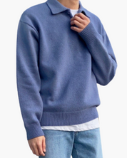 Enzo Laurent | Relaxed Knit Polo Sweater with Soft Minimal Elegance For Men
