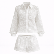 Elise Drummond | White Floral Embroidered Two-Piece Set For Women