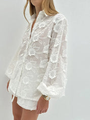 Elise Drummond | White Floral Embroidered Two-Piece Set For Women