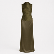 Charlotte Drummond | Ruched Tassel Top & Satin Maxi Skirt Set For Women