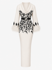 Charlotte Evans | Printed Feather Cuff Maxi Dress For Women
